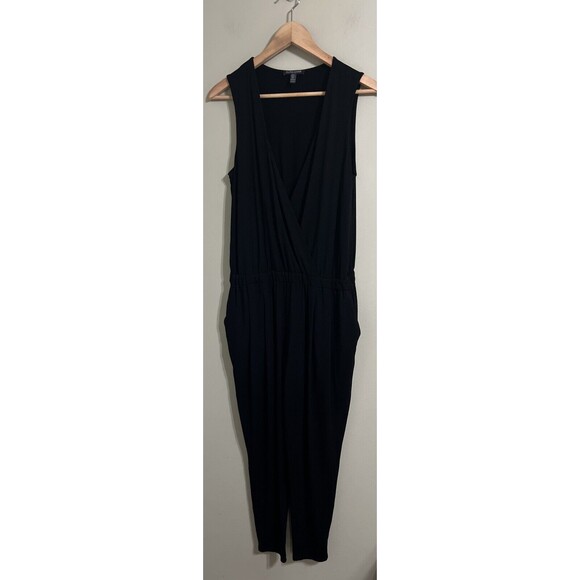 Eileen Fisher Petite Medium V-Neck Ankle Length Jumpsuit Viscose Jersey Black